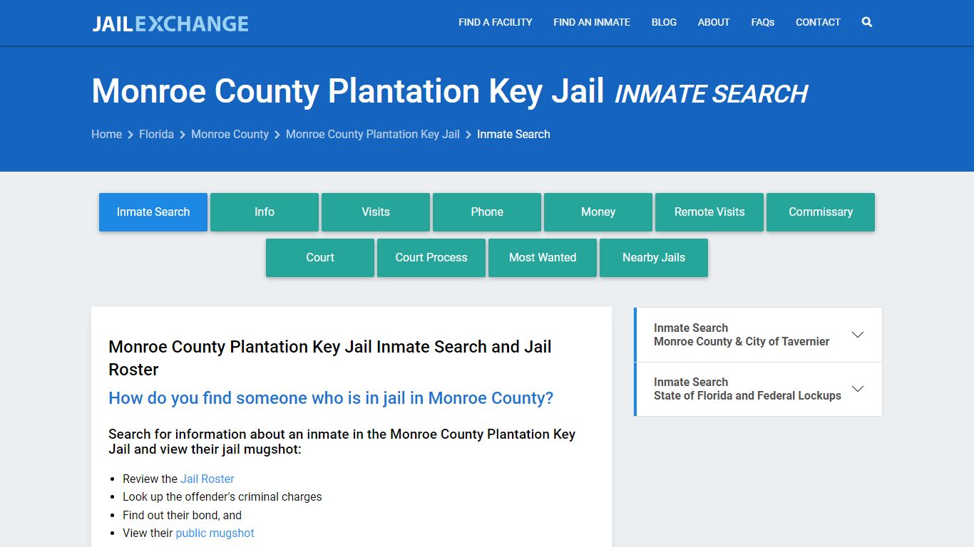 Monroe County Plantation Key Jail Inmate Search - Jail Exchange